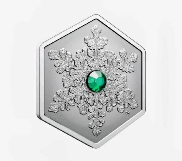 Canadian First Frost Snowflake with Green Crystal PF69 Silver Bullion Pure Coin