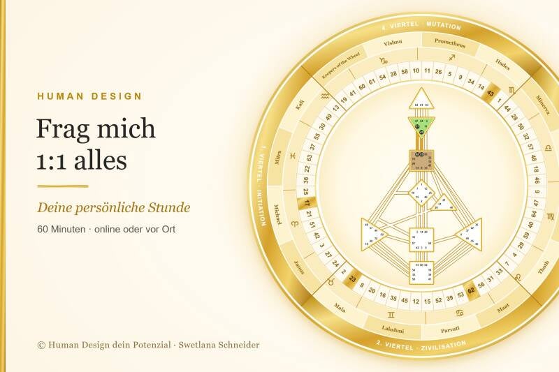 Human Design 1:1 Begleitung: persönliche Stunde mit Swetlana Schneider zu Chart, Beziehungen und offenen Zentren