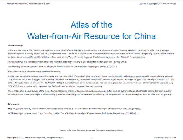 Atlas of the Water-from-Air Resource for China