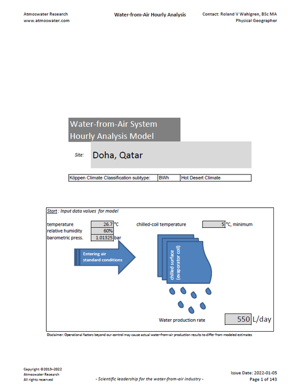 Water-from-Air Hourly Model Report for Doha, Qatar
