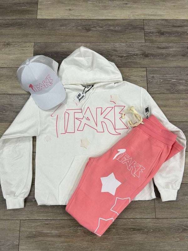 1Take Pink Star Associate Stacked Jogging Suit W/Hat