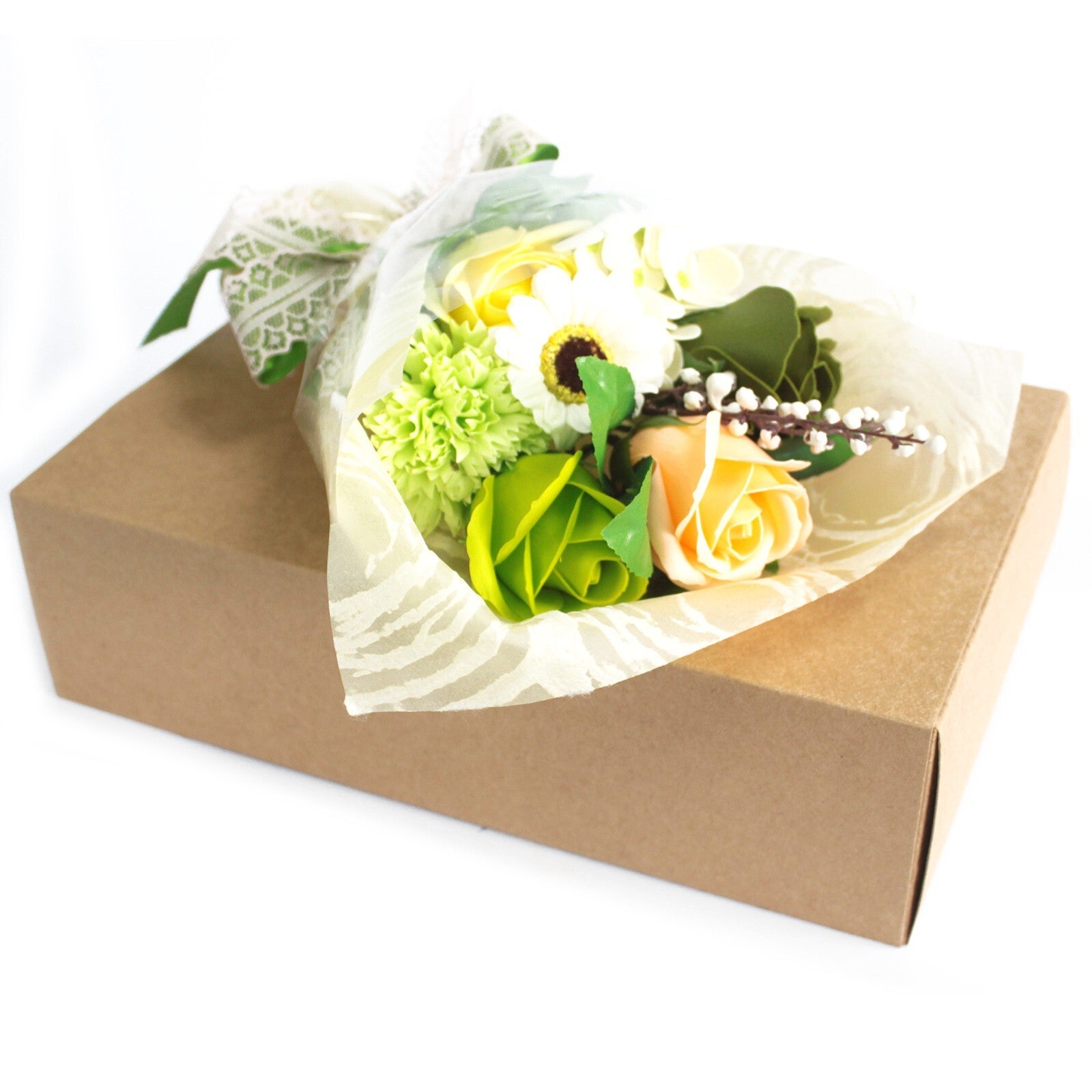 Bloemen Boeket in Doos - Groen & Geel