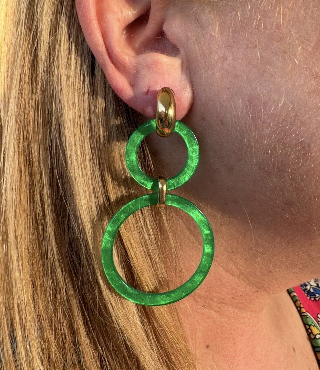 Oorbellen dubbele ring groen