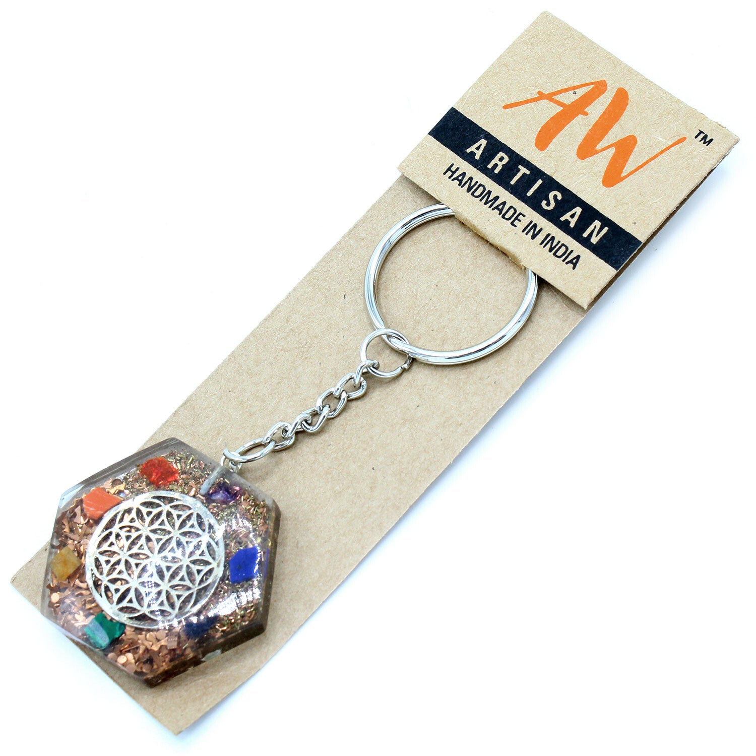 Orgonite Power Sleutelhangers - Achhoekige Levensbloemen