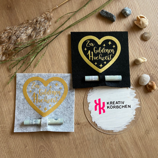 Geschenkidee aus Filz - zur Goldenen Hochzeit