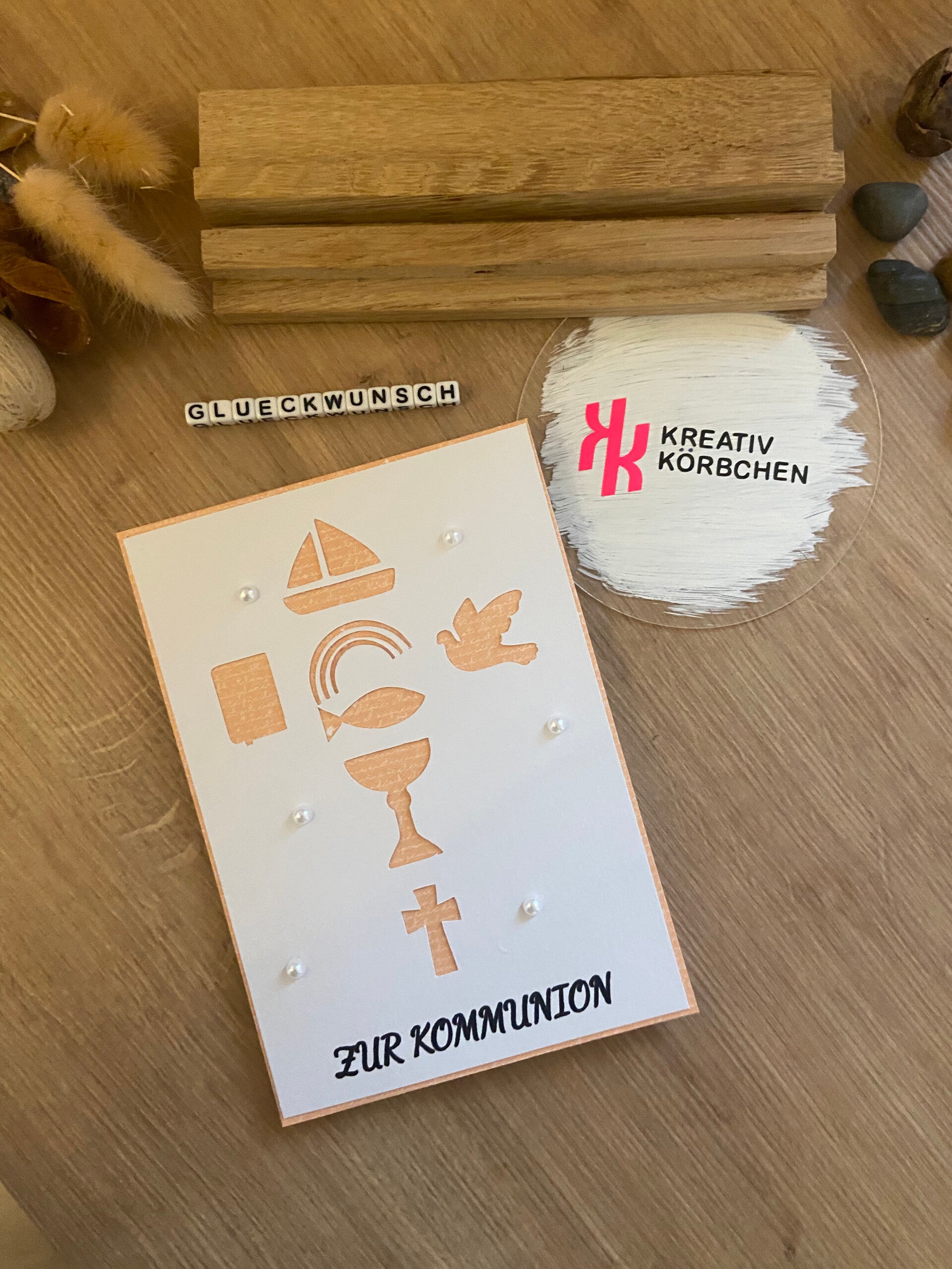 Kommunionskarte „Zur Kommunion“  Design in Gold & Braun