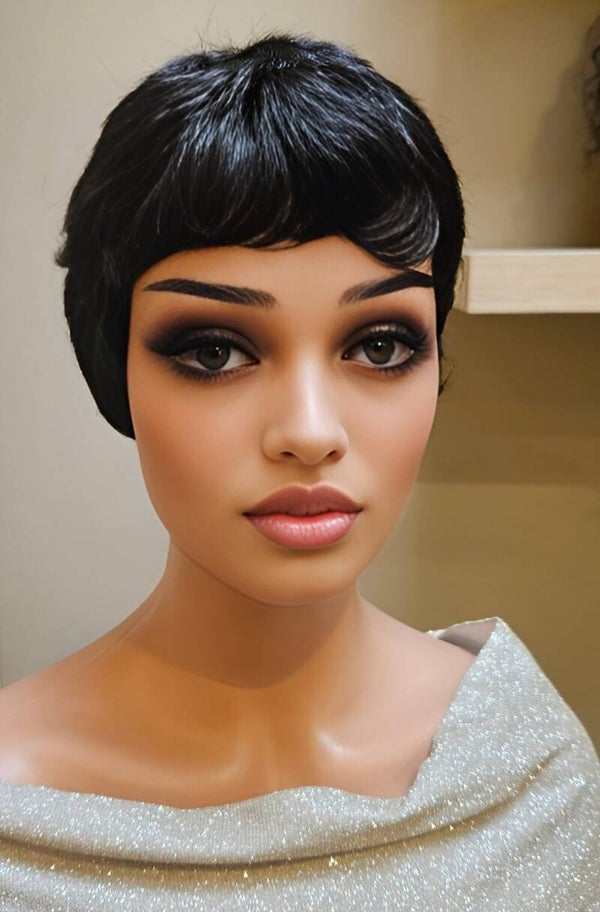 Pixie- human hair - straight - black