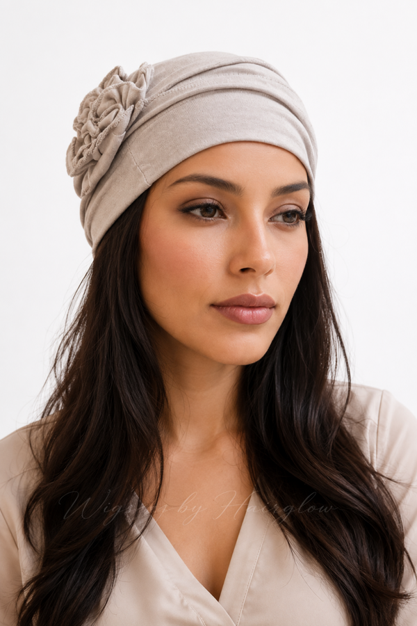Turban grijs met bloem