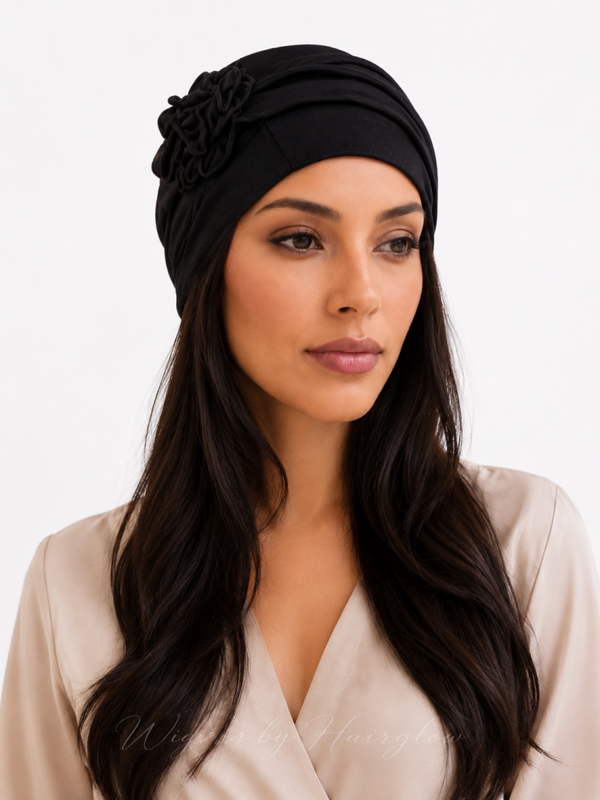 Turban zwart met bloem