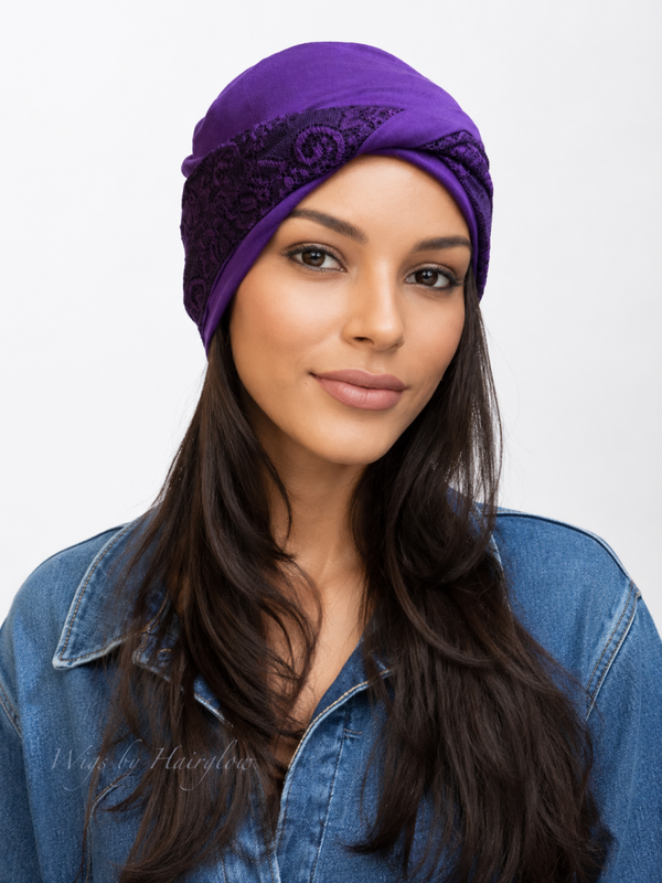 Turban paars kant