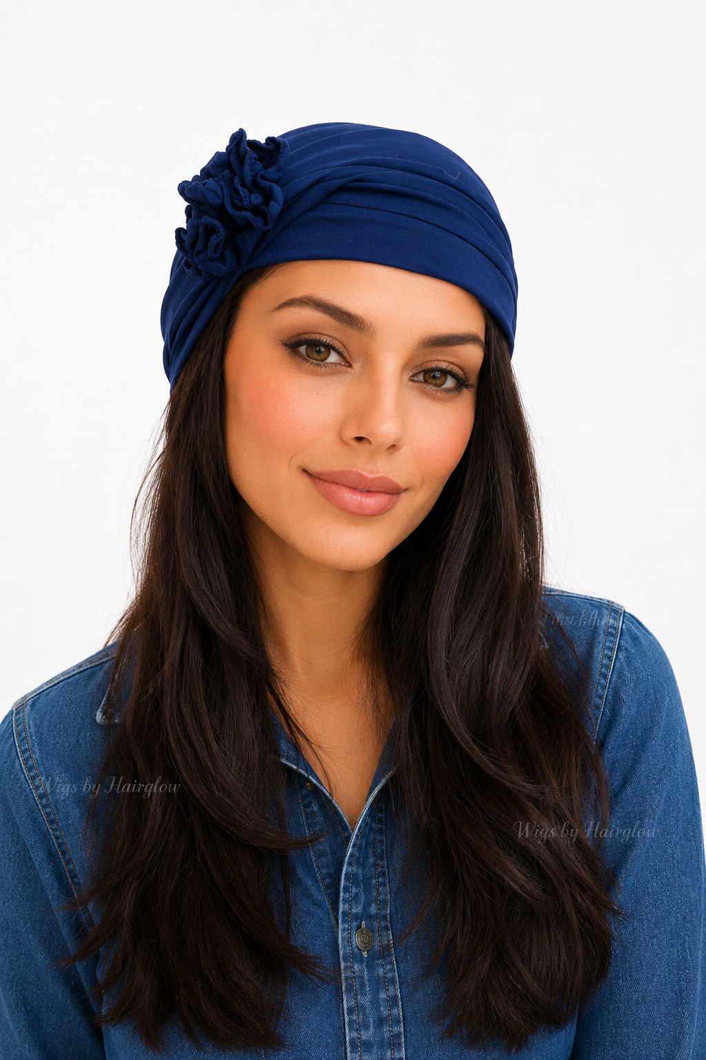 Turban blauw met bloem