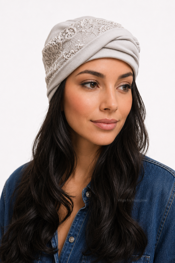 Turban grijs met kant