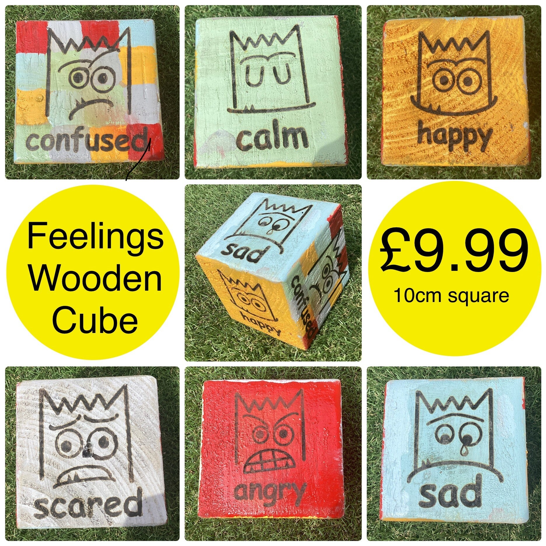 Feelings Wooden Cube 10cm square