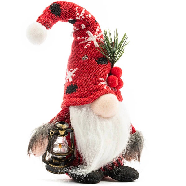 Skrzat świąteczny stojący gnom z lampionem