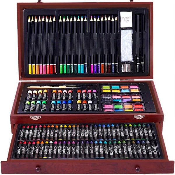 Zestaw artystyczny dla dzieci do malowania i rysowania 186 elementów + Drewniana Walizka