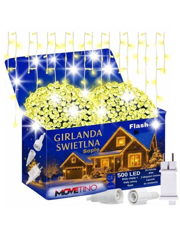 Sople lampki świąteczne zewnętrzne 500LED