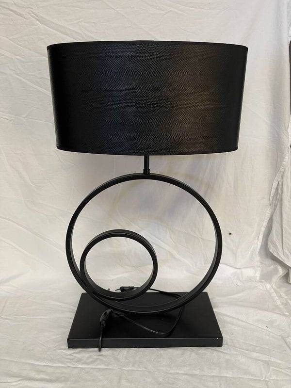 lampvoet jamiri double ring + lampenkap elips 40/22 zwart leer/op goud