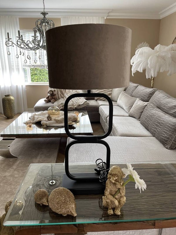 Lampvoet 23x11,5x46 cm LUTIKA mat zwart + lampenkap cilinder 25/20 Italiaanse velvet