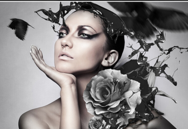 Glasschilderij  vrouw met rozen