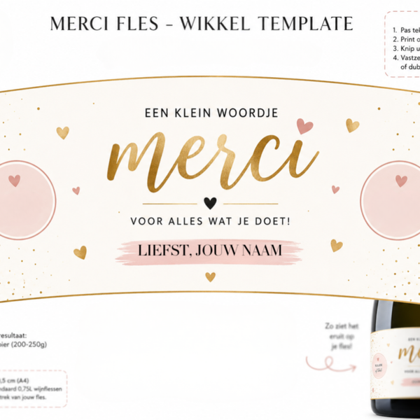 Gepersonaliseerde Merci Fles Wikkel | Een klein woordje merci, voor alles wat je doet.