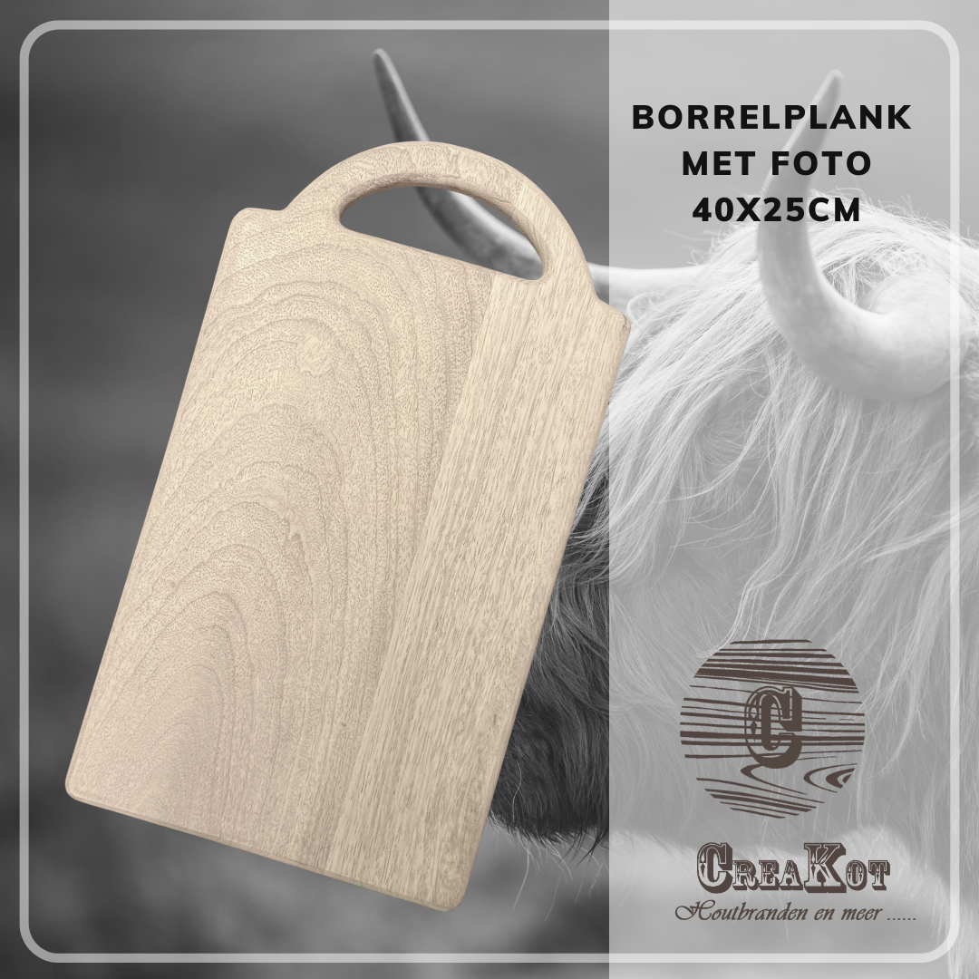 Borrelplank met handvat 40x25cm/ met foto gravure