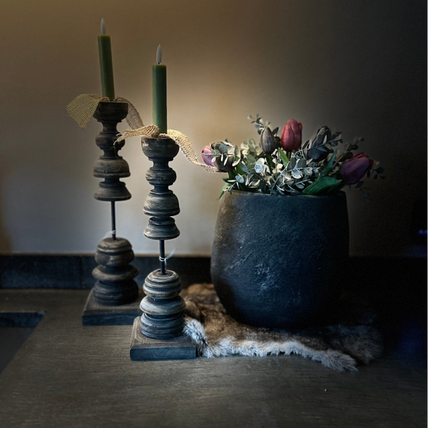 Complete set Houten Kandelaren + LED kaarsen!