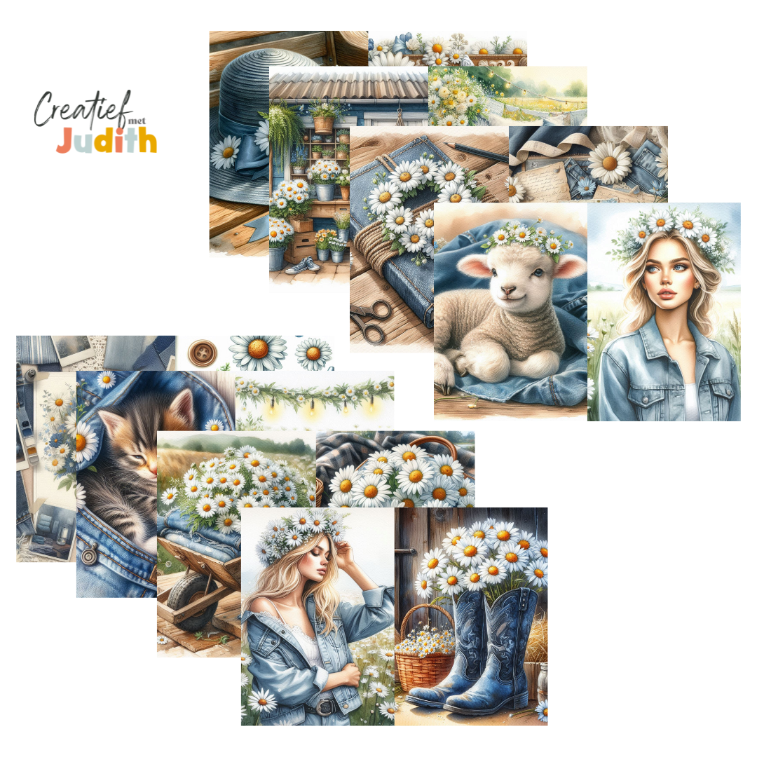 15 vellen Denim & Daisy papier