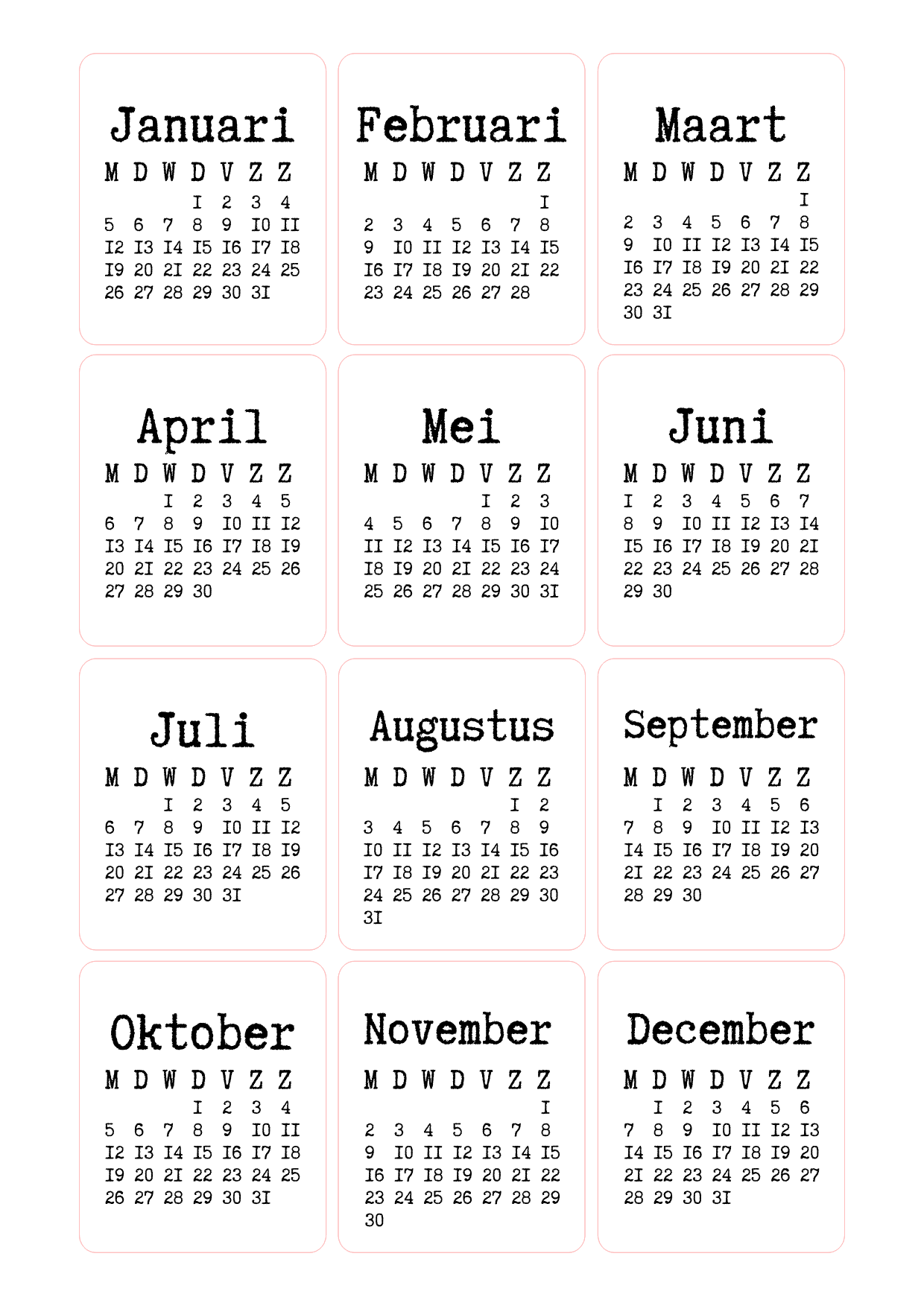 Kalender maand stickers 2026