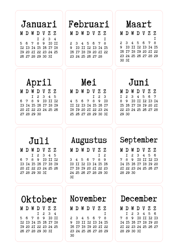 Kalender maand stickers 2026