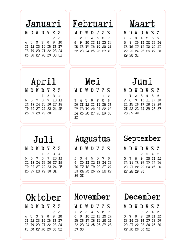 Kalender maand stickers 2027