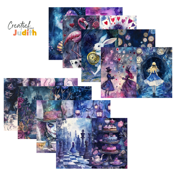 15 vellen Dark alice in wonderland papier