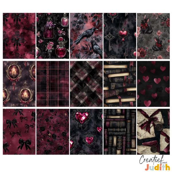 15 vellen A5 Dark romance patroon papier