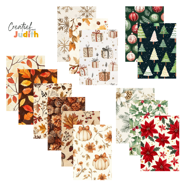 14 vellen A5 Herfst/kerst patroon papier