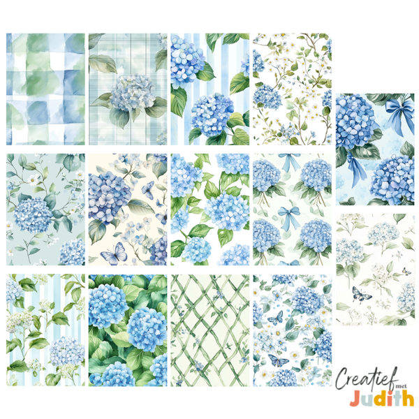 14 vellen A5 Hortensia patroon papier