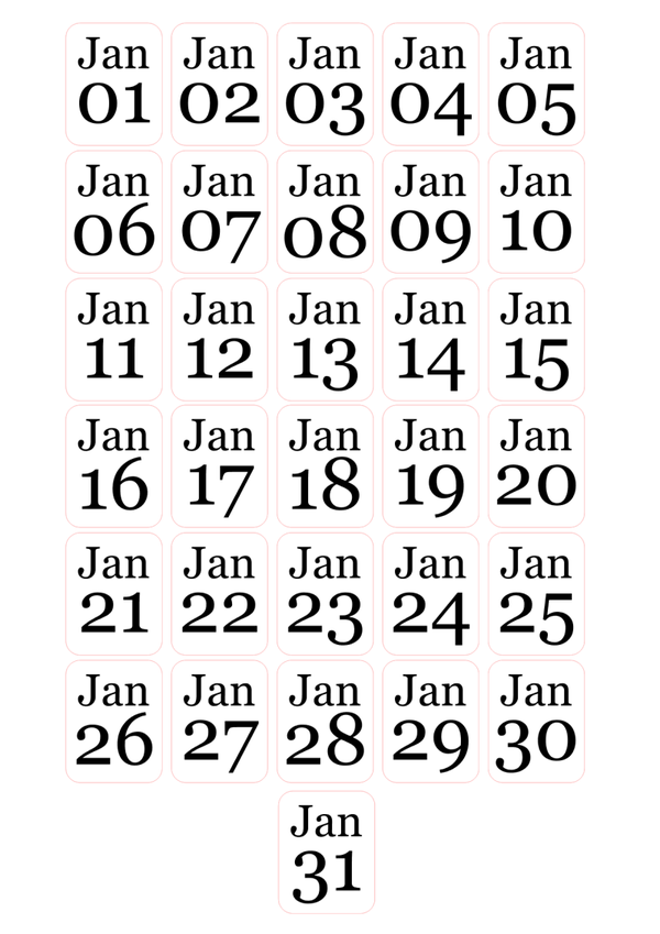 Kalender dag stickers Jan - Dec