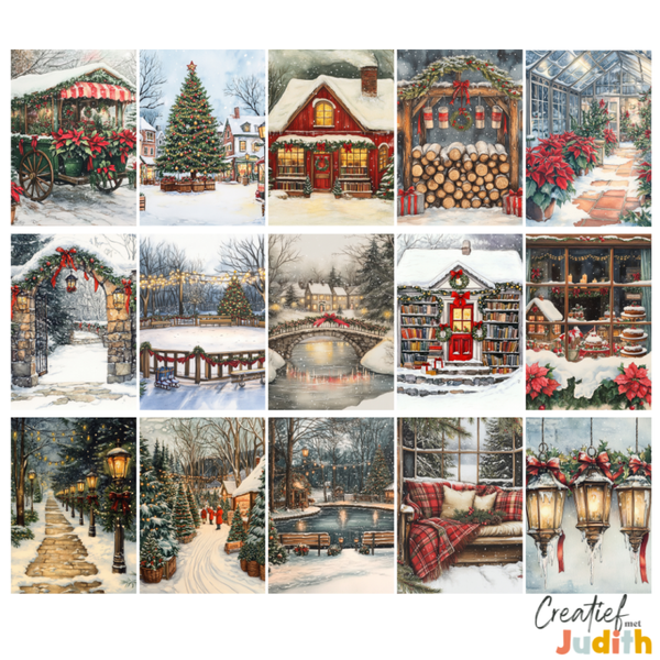 15 vellen A5 Kerst village papier