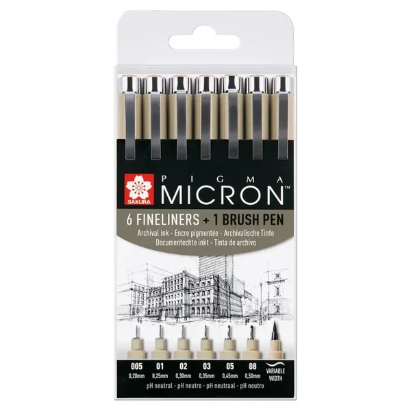 Sakura • Pigma micron set 6 fineliners & 1 brush pen