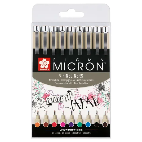Sakura • Pigma micron set Gekleurde fineliners 0,45mm 9stuks