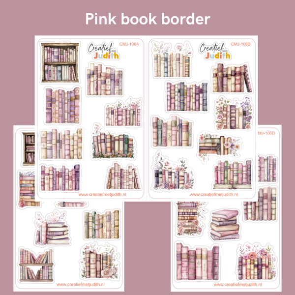 Pink book border stickervellen