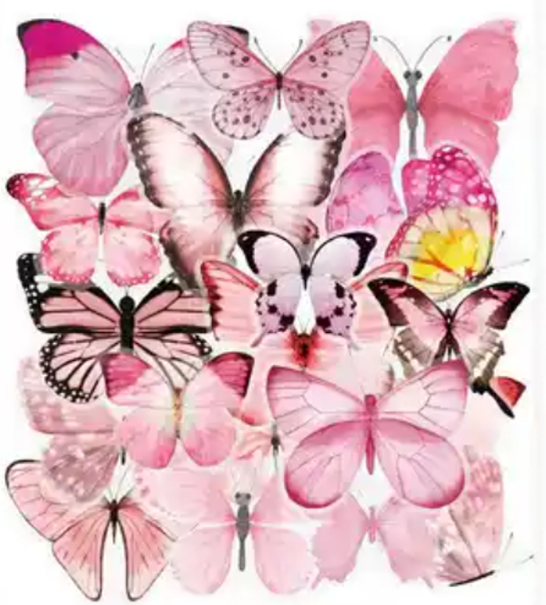 Transparante roze vlinder stickers 40st