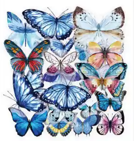 Transparante stickers Vlinder blauw 40st
