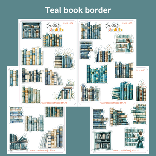 Teal book border stickervellen
