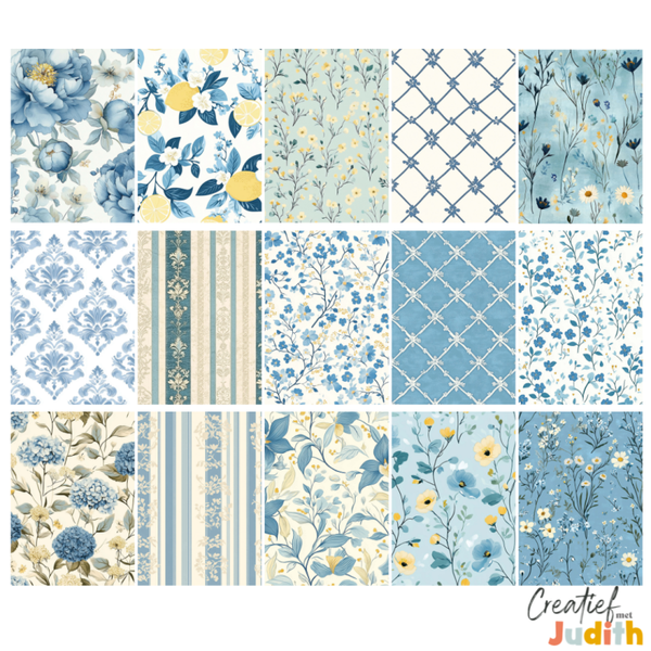15 vellen A5 Tijdloos blauw patroon papier