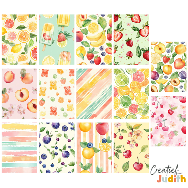 14 vellen A5 Tutti fruti patroon papier