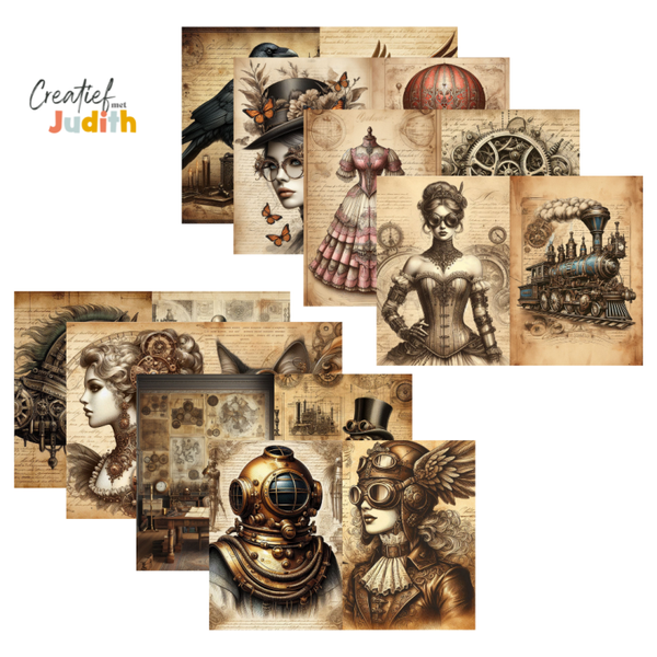 15 vellen Victorian steampunk papier