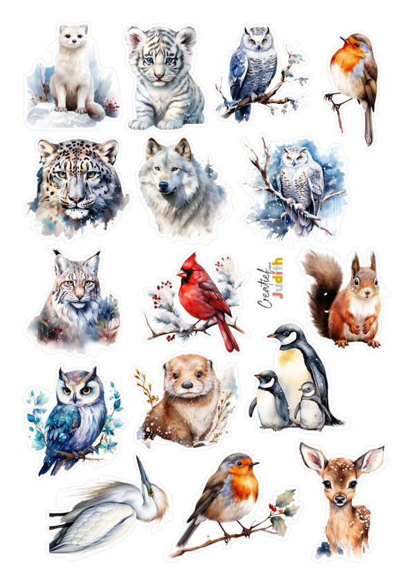 16st winter dieren stickers