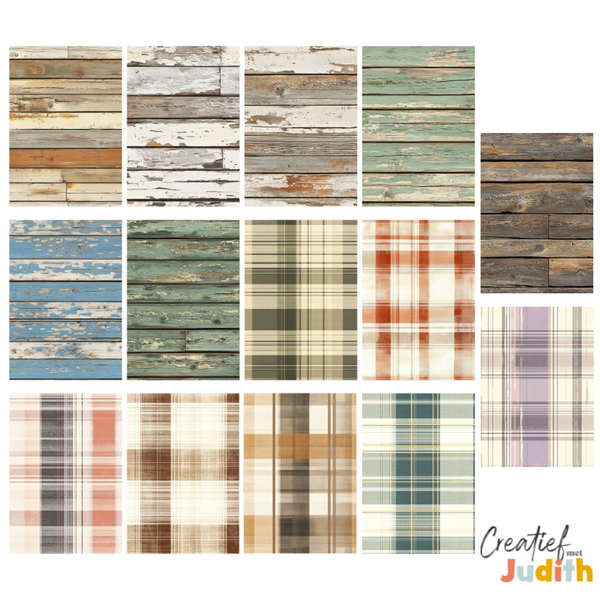 14 vellen A5 Wood & Plaid patroon papier