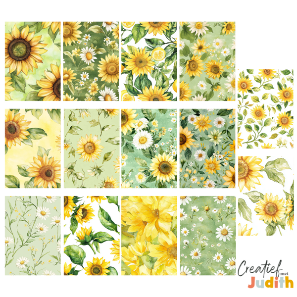 14 vellen A5 Zonnebloem patroon papier