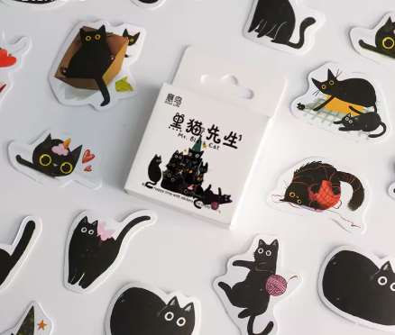 45 zwarte kat stickers