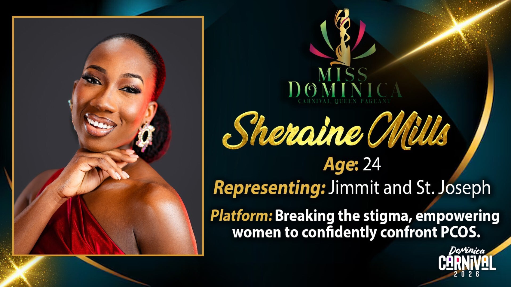 Confident Miss Dominica participant posing for a headshot at the pageant